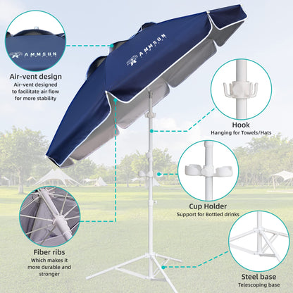 AMMSUN Shade Umbrella, Premium Portable Umbrella with Stand, 6.5ft Lightweight Free Standing Canopy for Sporting Games, Adjustable Instant Sun Protection and Easy to Carry, Navy Blue - CookCave