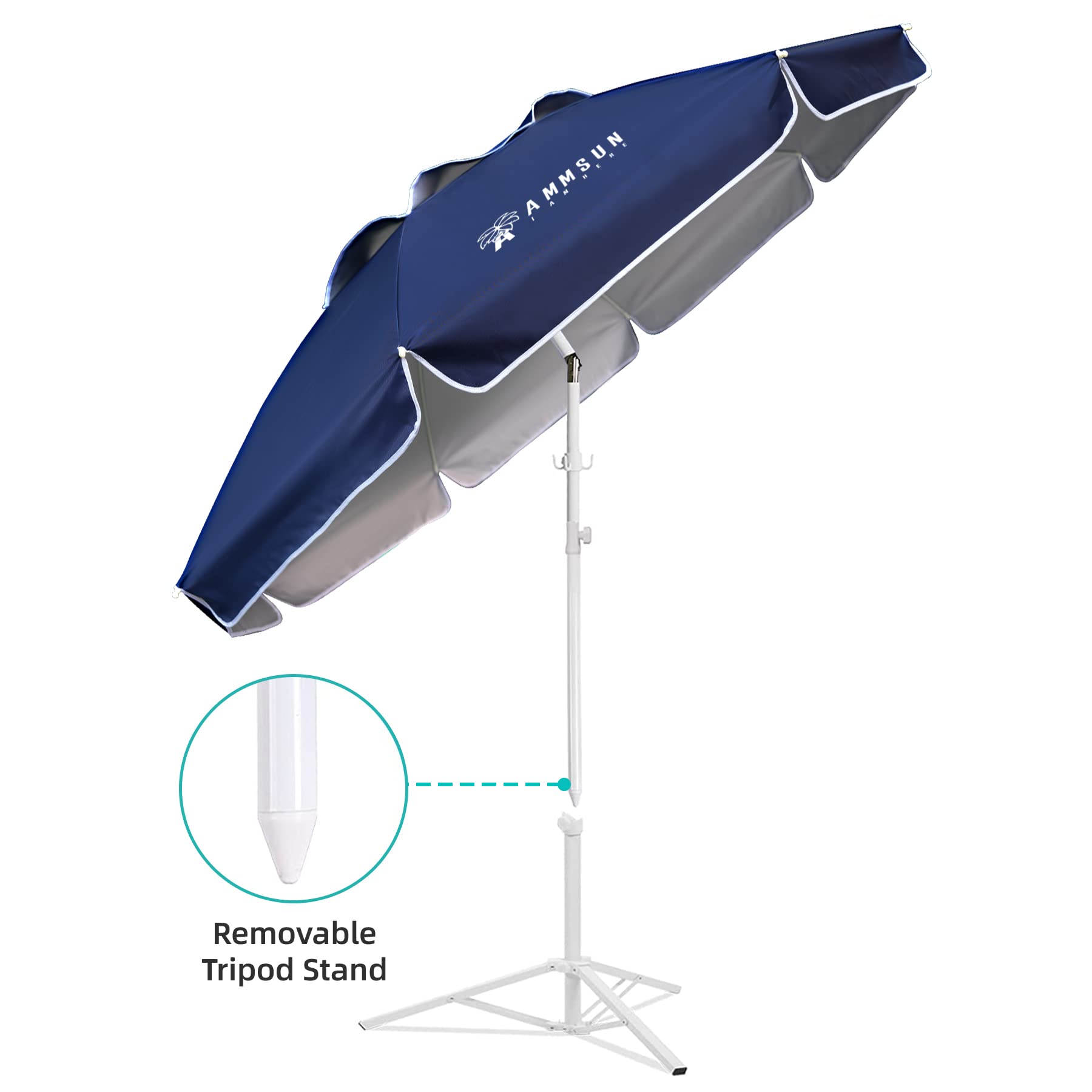 AMMSUN Shade Umbrella, Premium Portable Umbrella with Stand, 6.5ft Lightweight Free Standing Canopy for Sporting Games, Adjustable Instant Sun Protection and Easy to Carry, Navy Blue - CookCave