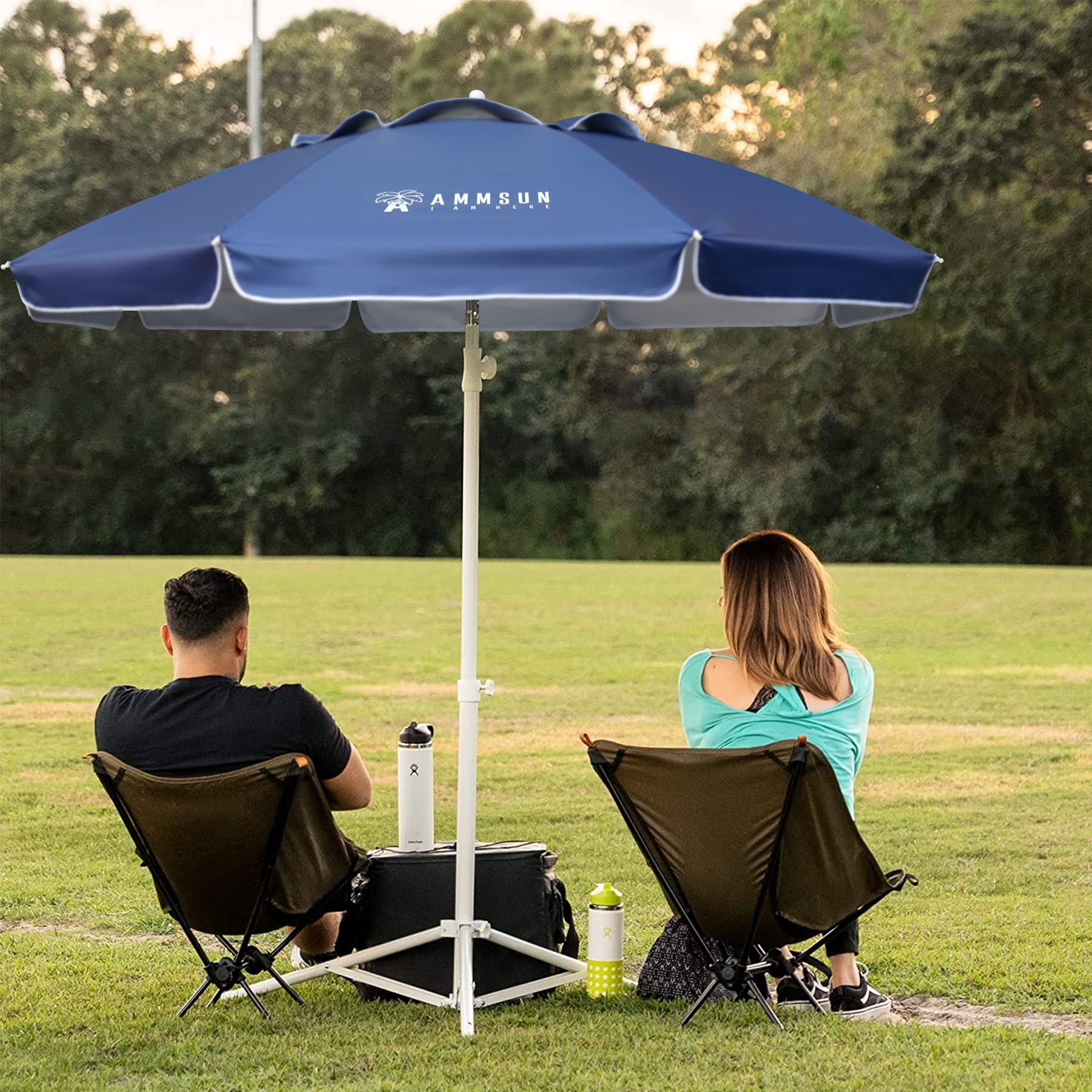 AMMSUN Shade Umbrella, Premium Portable Umbrella with Stand, 6.5ft Lightweight Free Standing Canopy for Sporting Games, Adjustable Instant Sun Protection and Easy to Carry, Navy Blue - CookCave