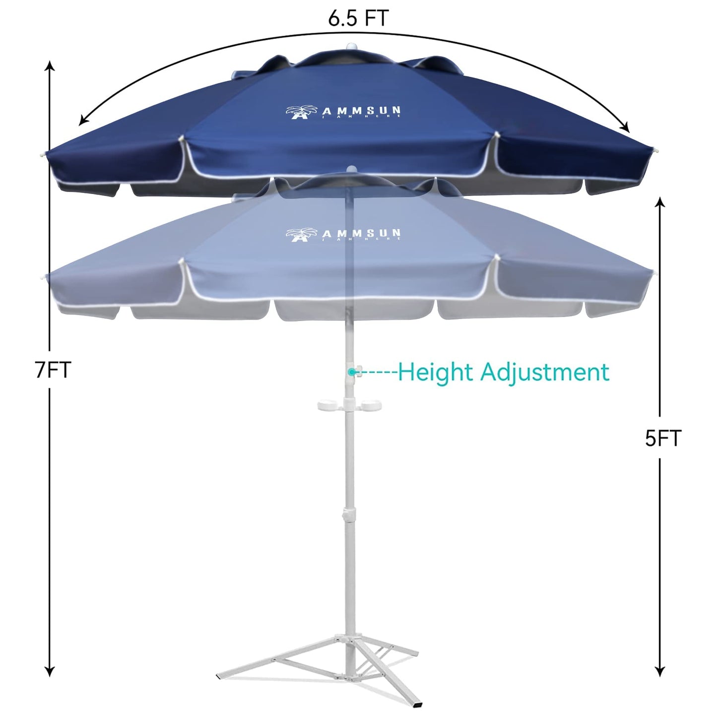 AMMSUN Shade Umbrella, Premium Portable Umbrella with Stand, 6.5ft Lightweight Free Standing Canopy for Sporting Games, Adjustable Instant Sun Protection and Easy to Carry, Navy Blue - CookCave