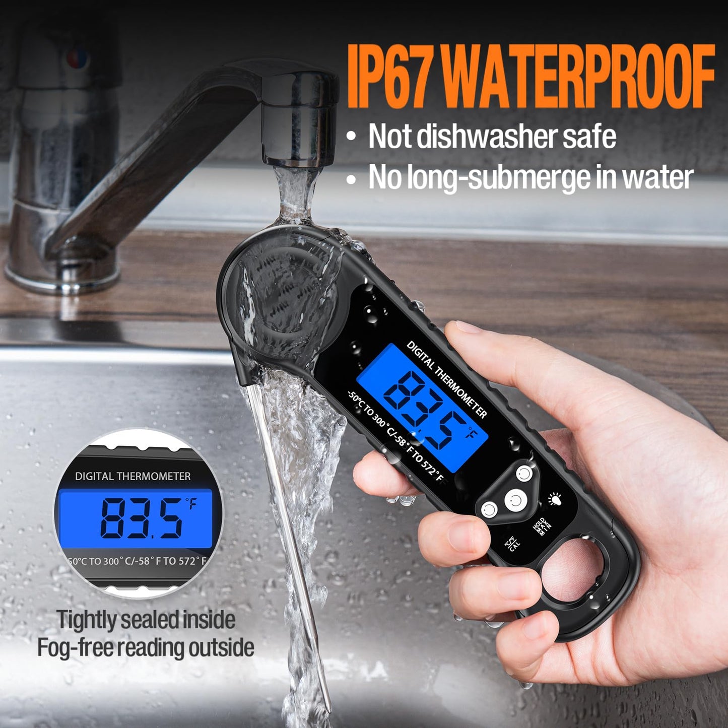 AMMZO Meat Thermometer Digital, Instant Read Food Thermometer - Waterproof w/Backlight for Cooking Deep Fry BBQ Grill Smoker Roast and Candy Thermometer, Camping & Kitchen Essentials - CookCave