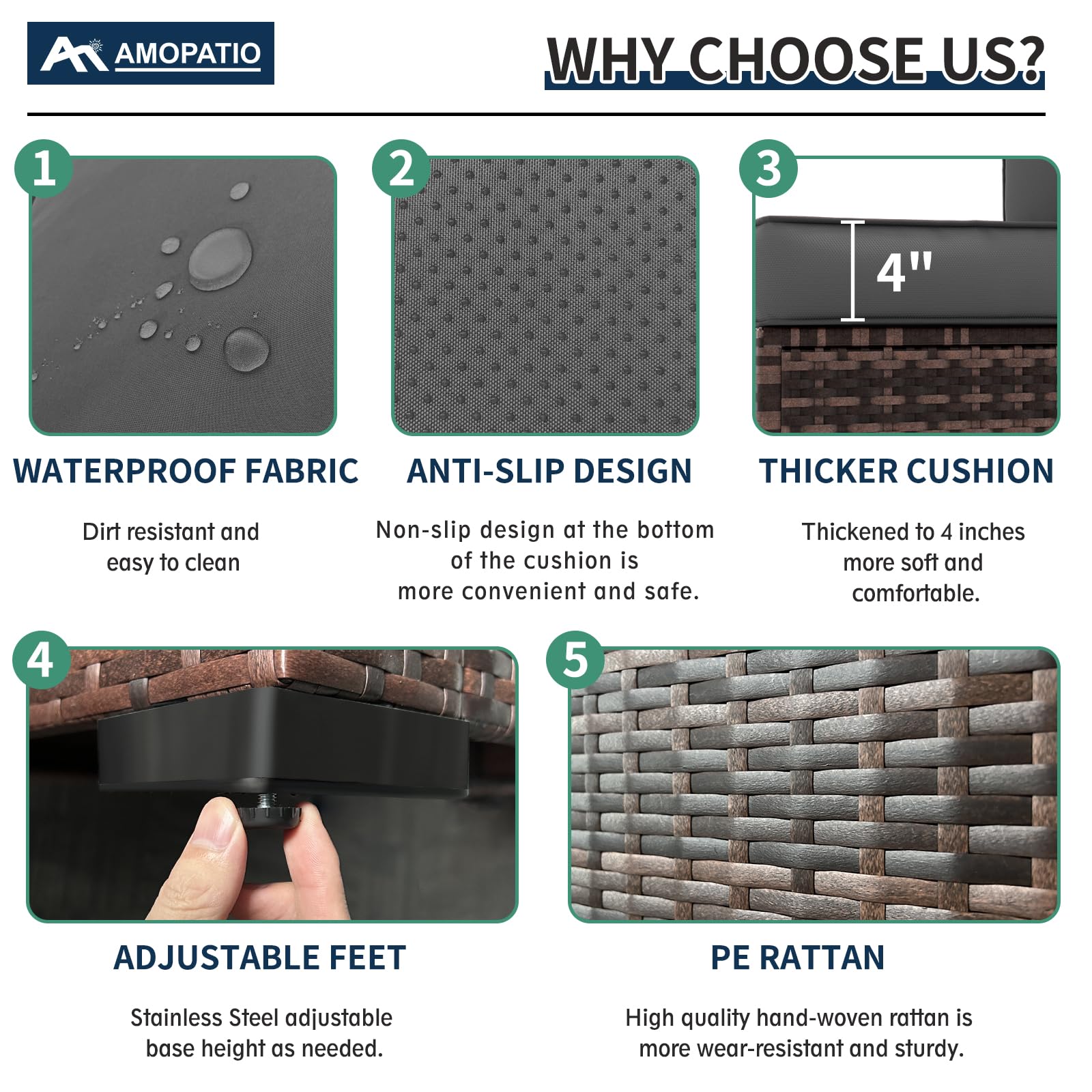 Amopatio Patio Furniture Sets, 7 Pieces Outdoor Rattan Sectional Sofa Set with Glass Table and Cushions, Wicker Patio Conversation Set for Outdoor Indoor Backyard Lawn Garden Porch (Grey) - CookCave