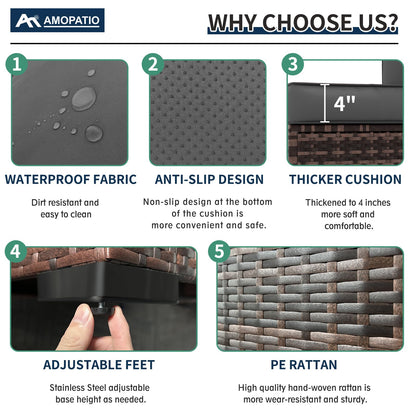 Amopatio Patio Furniture Sets, 7 Pieces Outdoor Rattan Sectional Sofa Set with Glass Table and Cushions, Wicker Patio Conversation Set for Outdoor Indoor Backyard Lawn Garden Porch (Grey) - CookCave