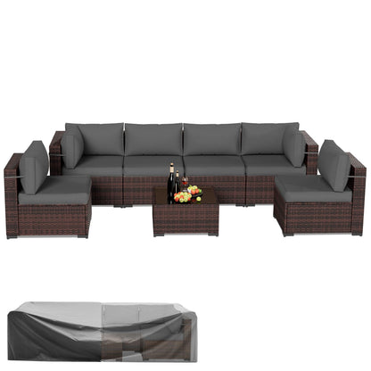 Amopatio Patio Furniture Sets, 7 Pieces Outdoor Rattan Sectional Sofa Set with Glass Table and Cushions, Wicker Patio Conversation Set for Outdoor Indoor Backyard Lawn Garden Porch (Grey) - CookCave