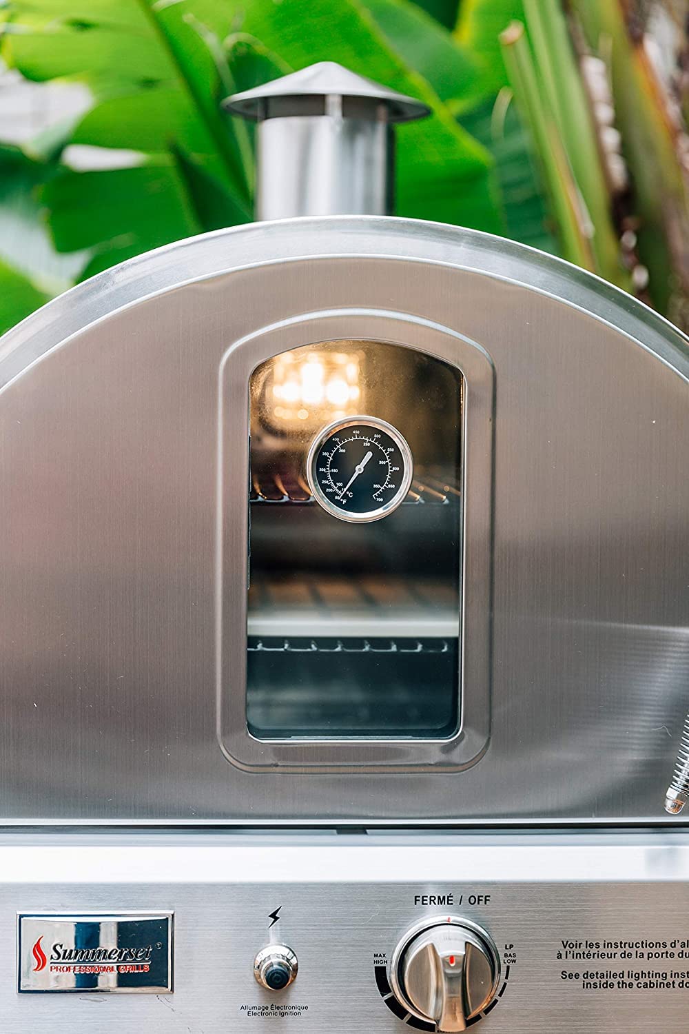 AMS Fireplace Summerset Pizza Oven - Large Capacity Natural Gas Outdoor Oven with Pizza Stone and Smoker Box, 304 Stainless Steel Construction for Built-in or Countertop Use. FREE Tabletop Fire Pit - CookCave