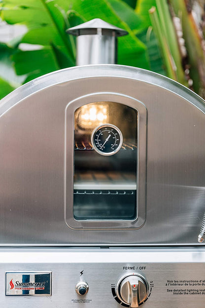 AMS Fireplace Summerset Pizza Oven - Large Capacity Natural Gas Outdoor Oven with Pizza Stone and Smoker Box, 304 Stainless Steel Construction for Built-in or Countertop Use. FREE Tabletop Fire Pit - CookCave