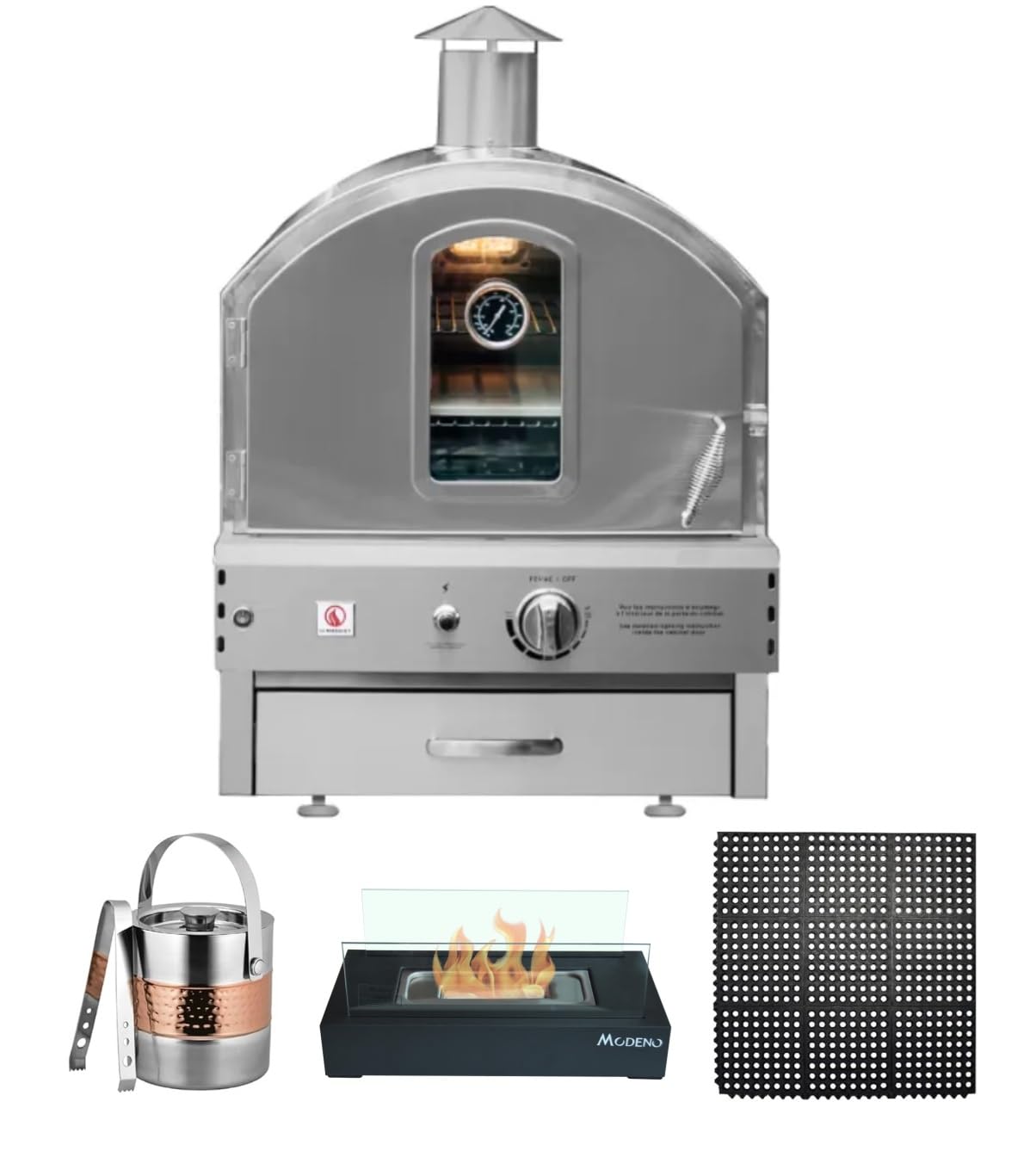 AMS Fireplace Summerset Pizza Oven - Large Capacity Natural Gas Outdoor Oven with Pizza Stone and Smoker Box, 304 Stainless Steel Construction for Built-in or Countertop Use. FREE Tabletop Fire Pit - CookCave