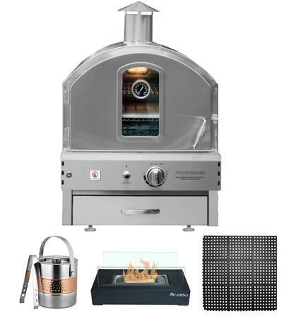 AMS Fireplace Summerset Pizza Oven - Large Capacity Natural Gas Outdoor Oven with Pizza Stone and Smoker Box, 304 Stainless Steel Construction for Built-in or Countertop Use. FREE Tabletop Fire Pit - CookCave