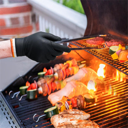 ANBOSON BBQ Gloves for Grilling Disposable Heat Resistant - 100 Nitrile Gloves + 4 Reusable Cotton Liners for Barbecue Smoker, Cooking Hot Meat - 10Mil Thick, Non-Slip Grip - Black Large - CookCave