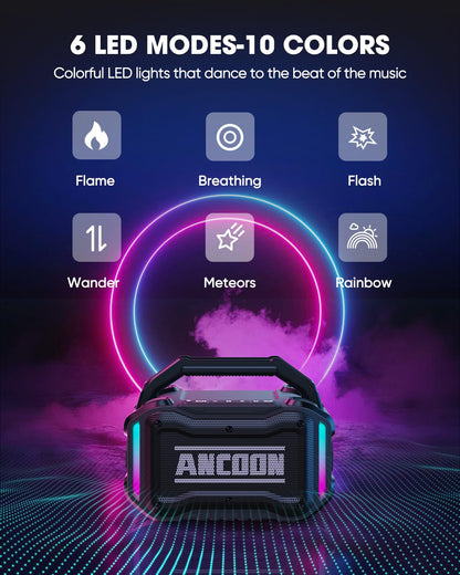 ANCOON Speakers Bluetooth Wireless: 80W(Peak) Loud Speaker with Bass, 20H Playtime, IPX6 Waterproof, Large Jobsite Speakers for Work, Outdoor, Workshop, Garage, Portable Speaker with TWS (Black) - CookCave