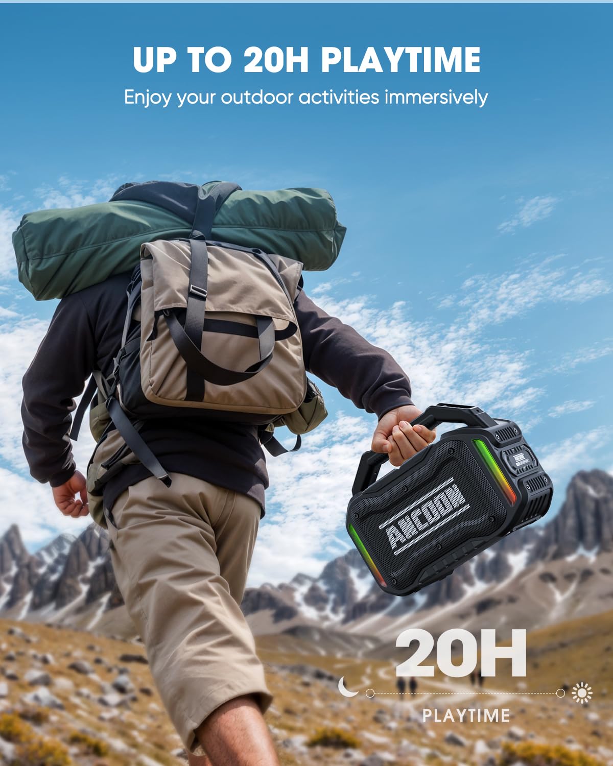 ANCOON Speakers Bluetooth Wireless: 80W(Peak) Loud Speaker with Bass, 20H Playtime, IPX6 Waterproof, Large Jobsite Speakers for Work, Outdoor, Workshop, Garage, Portable Speaker with TWS (Black) - CookCave