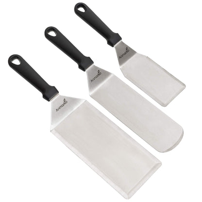 Anmarko Griddle Spatula Set - Stainless Steel Metal Spatula and Griddle Scraper - Heavy Spatula Griddle Accessories Great for Cast Iron Griddle BBQ Flat Top Grill - Commercial Grade - CookCave