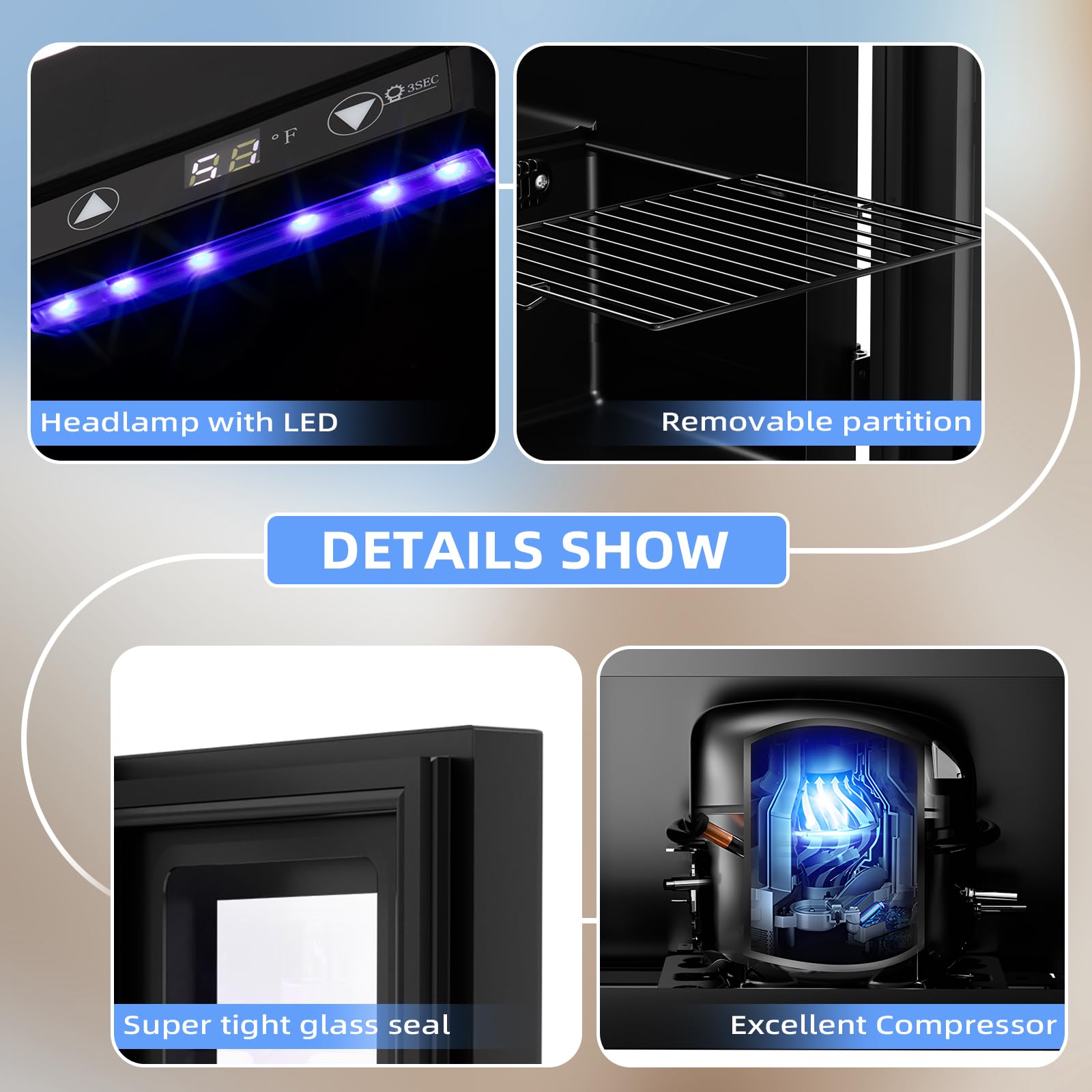 Antarctic Star 18L Beverage Refrigerator Cooler 24Can, Mini Fridge with Quiet Compressor, LED Light,Freestanding Small Fridge with Electronic Temperature Control for Home and Bar(40-61 ℉) - CookCave