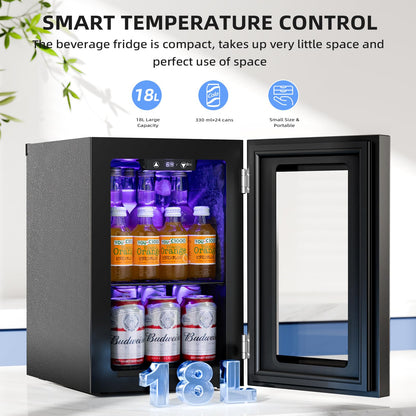Antarctic Star 18L Beverage Refrigerator Cooler 24Can, Mini Fridge with Quiet Compressor, LED Light,Freestanding Small Fridge with Electronic Temperature Control for Home and Bar(40-61 ℉) - CookCave