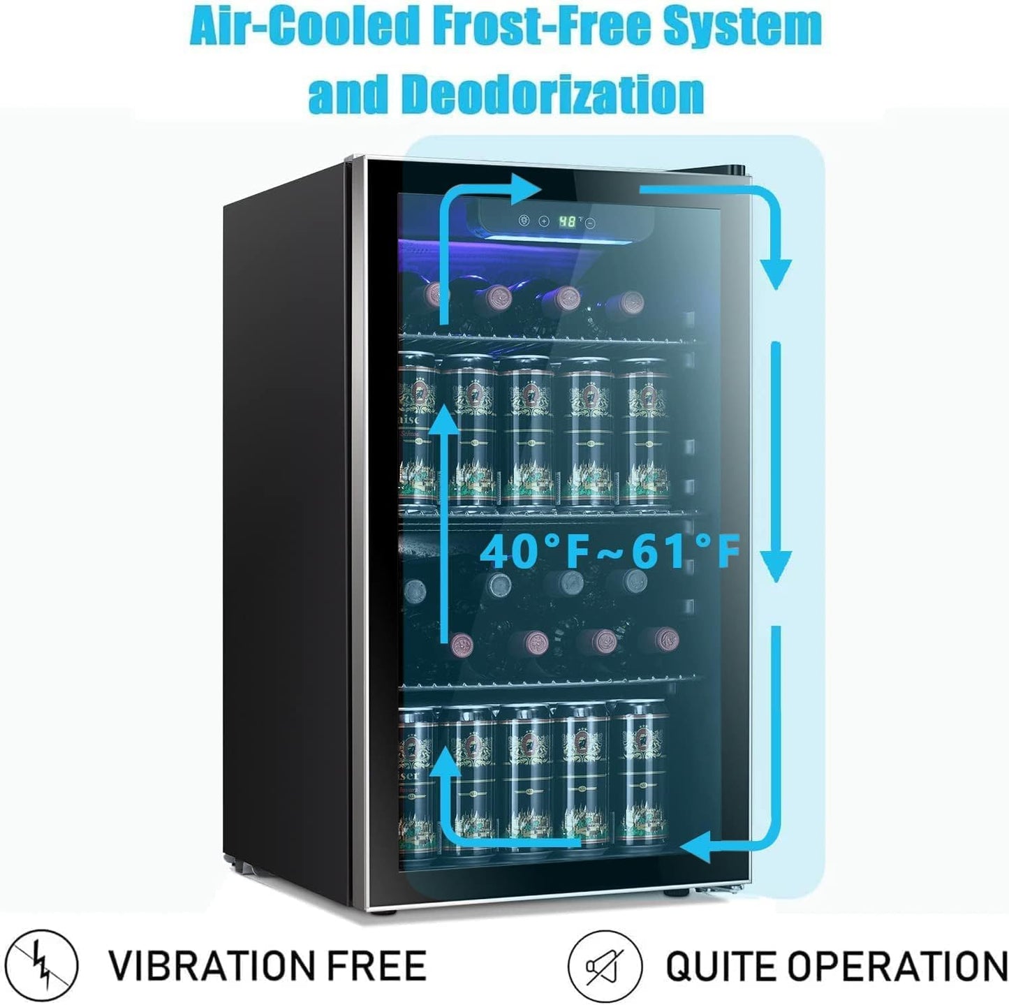 Antarctic Star 26 Bottle 130 Can Wine Cooler/Cabinet Beverage Refrigerator Mini Wine Cellar Beer Soda Clear Glass Door Bar Fridge Quiet Compressor Adjust Temp Freestanding Indoor Use 3.2cu.ft Black - CookCave