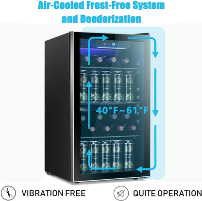 Antarctic Star 26 Bottle 130 Can Wine Cooler/Cabinet Beverage Refrigerator Mini Wine Cellar Beer Soda Clear Glass Door Bar Fridge Quiet Compressor Adjust Temp Freestanding Indoor Use 3.2cu.ft Black - CookCave