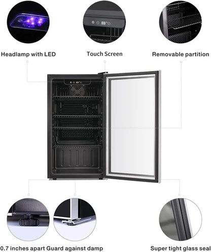 Antarctic Star 26 Bottle 130 Can Wine Cooler/Cabinet Beverage Refrigerator Mini Wine Cellar Beer Soda Clear Glass Door Bar Fridge Quiet Compressor Adjust Temp Freestanding Indoor Use 3.2cu.ft Black - CookCave