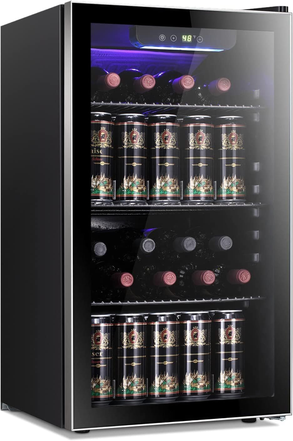 Antarctic Star 26 Bottle 130 Can Wine Cooler/Cabinet Beverage Refrigerator Mini Wine Cellar Beer Soda Clear Glass Door Bar Fridge Quiet Compressor Adjust Temp Freestanding Indoor Use 3.2cu.ft Black - CookCave