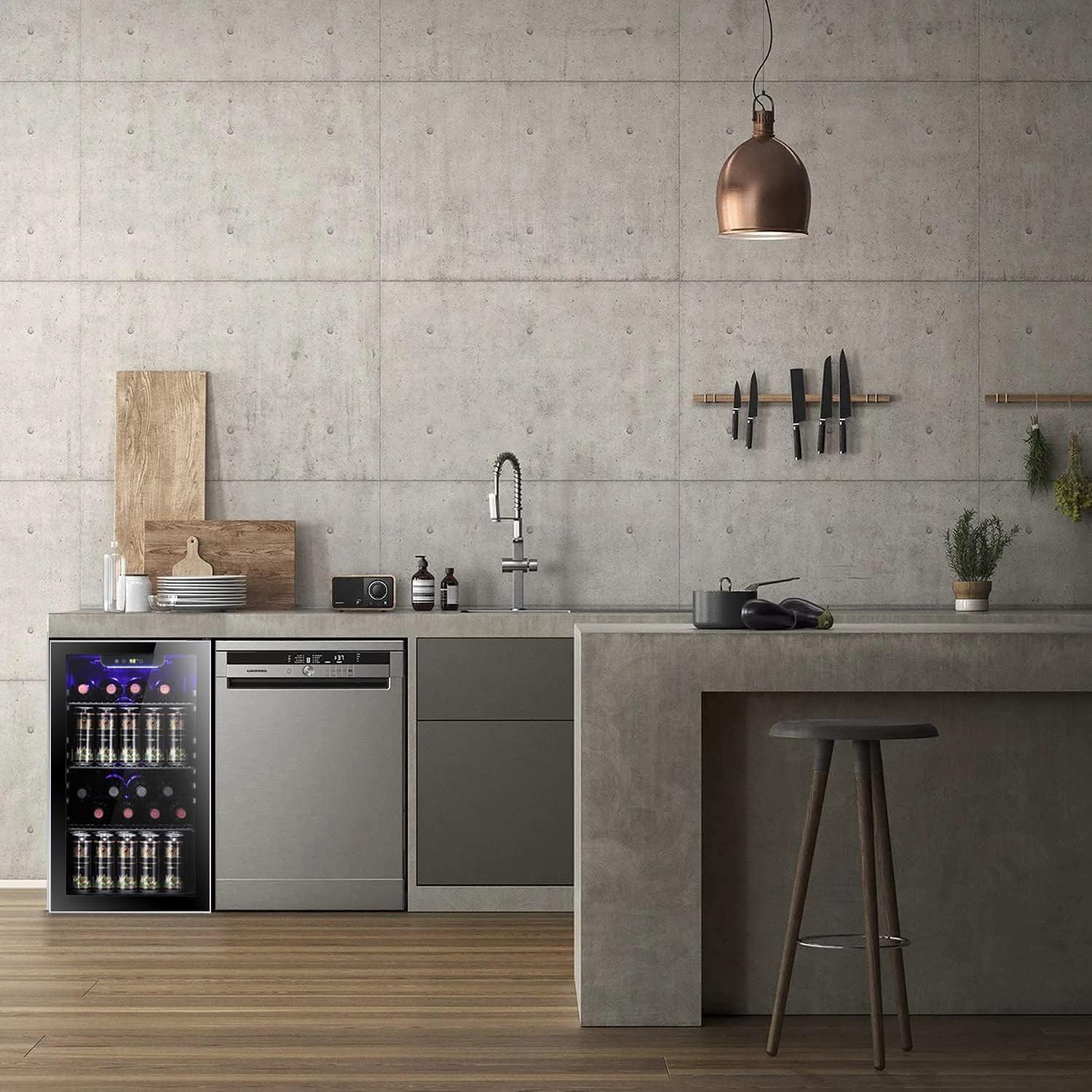 Antarctic Star 26 Bottle 130 Can Wine Cooler/Cabinet Beverage Refrigerator Mini Wine Cellar Beer Soda Clear Glass Door Bar Fridge Quiet Compressor Adjust Temp Freestanding Indoor Use 3.2cu.ft Black - CookCave