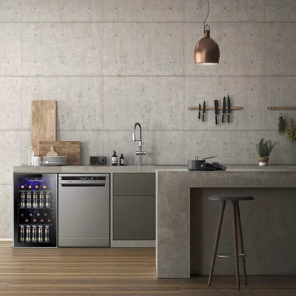 Antarctic Star 26 Bottle 130 Can Wine Cooler/Cabinet Beverage Refrigerator Mini Wine Cellar Beer Soda Clear Glass Door Bar Fridge Quiet Compressor Adjust Temp Freestanding Indoor Use 3.2cu.ft Black - CookCave