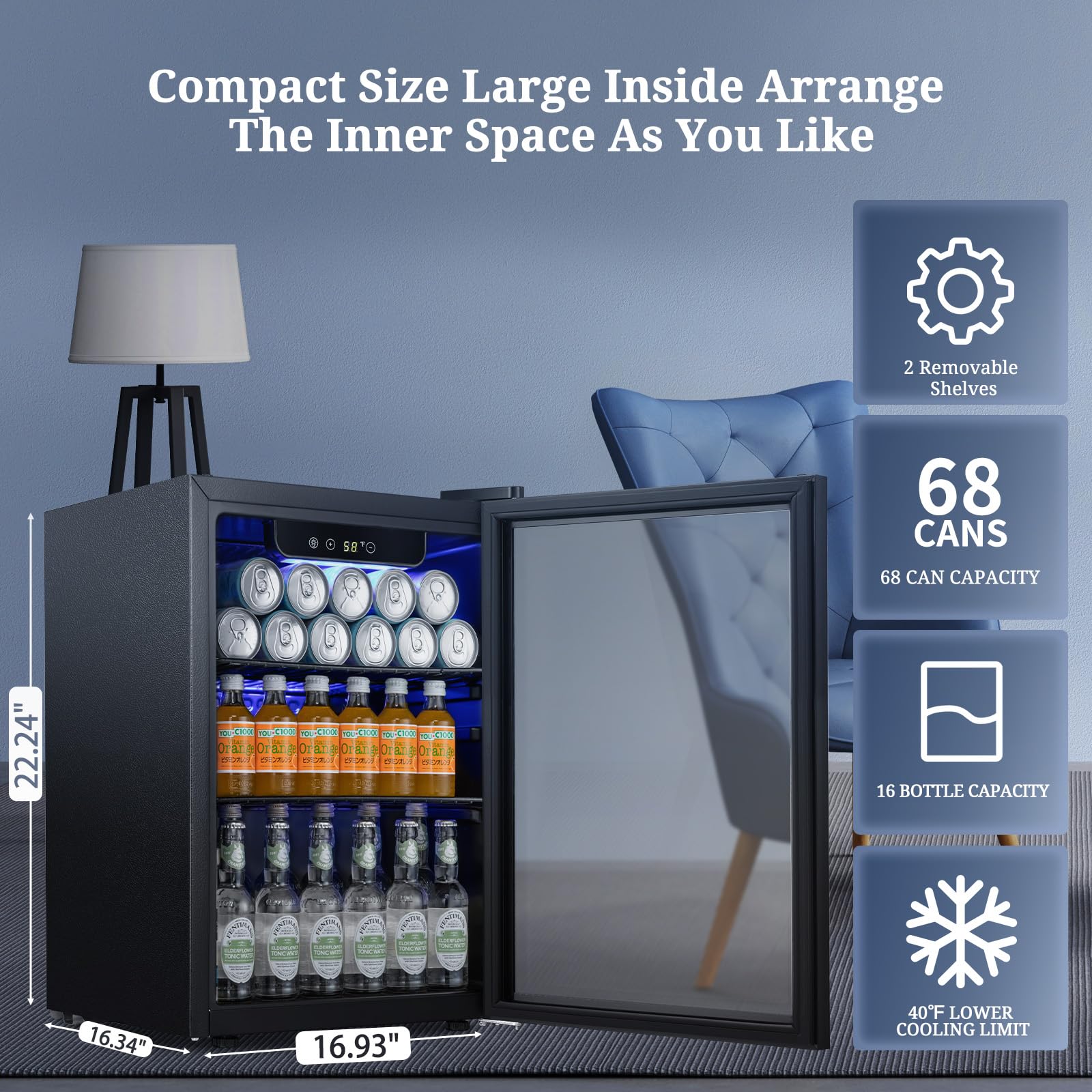 Antarctic Star Beverage Refrigerator Cooler 68 Can, Mini Fridge with Glass Door for Beer Drinks Wine,Freestanding Small Fridge with Electronic Temperature Control for Home and Bar,1.7 cu.ft - CookCave