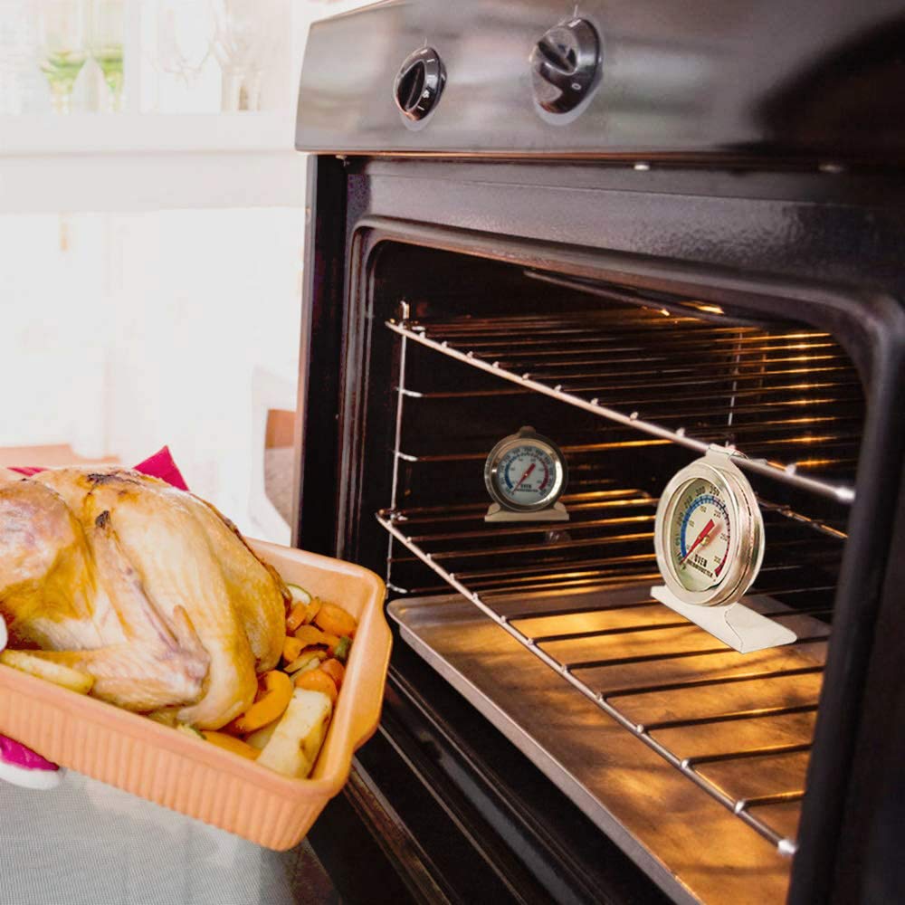 Anvin Oven Thermometers Large Dial Oven Grill Monitoring Cooking Thermometer with Dual-Scale 50-300°C/100-600°F for BBQ Baking, Hooks or Stands Alone Thermometers Durable Steel (Pack of 2) - CookCave