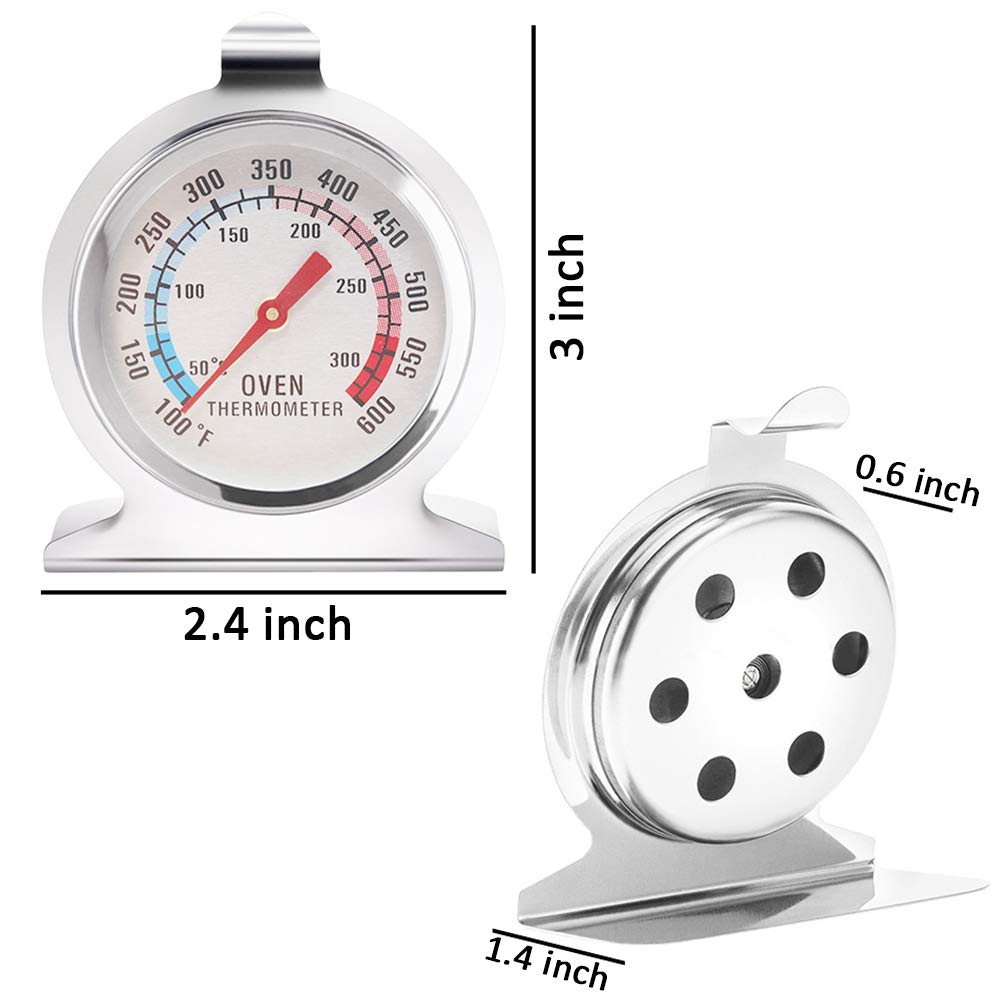 Anvin Oven Thermometers Large Dial Oven Grill Monitoring Cooking Thermometer with Dual-Scale 50-300°C/100-600°F for BBQ Baking, Hooks or Stands Alone Thermometers Durable Steel (Pack of 2) - CookCave