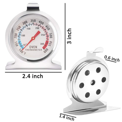 Anvin Oven Thermometers Large Dial Oven Grill Monitoring Cooking Thermometer with Dual-Scale 50-300°C/100-600°F for BBQ Baking, Hooks or Stands Alone Thermometers Durable Steel (Pack of 2) - CookCave