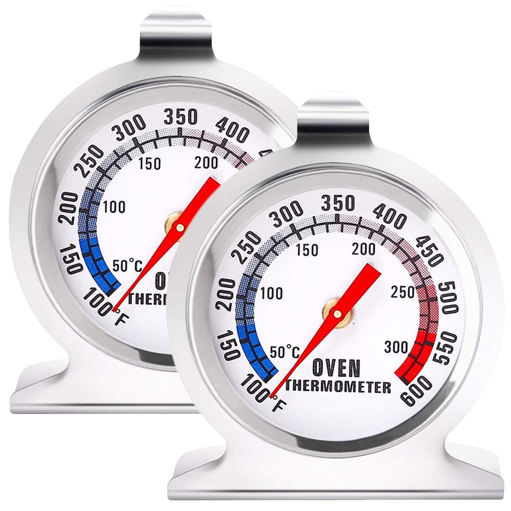 Anvin Oven Thermometers Large Dial Oven Grill Monitoring Cooking Thermometer with Dual-Scale 50-300°C/100-600°F for BBQ Baking, Hooks or Stands Alone Thermometers Durable Steel (Pack of 2) - CookCave