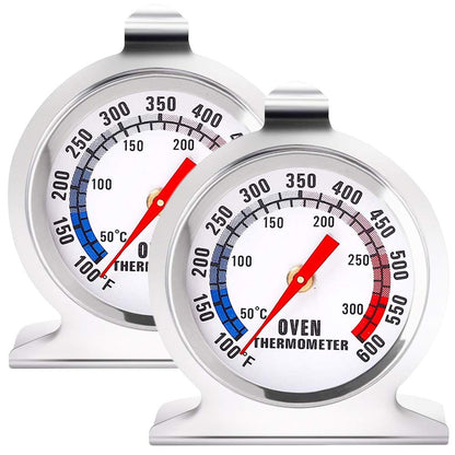 Anvin Oven Thermometers Large Dial Oven Grill Monitoring Cooking Thermometer with Dual-Scale 50-300°C/100-600°F for BBQ Baking, Hooks or Stands Alone Thermometers Durable Steel (Pack of 2) - CookCave