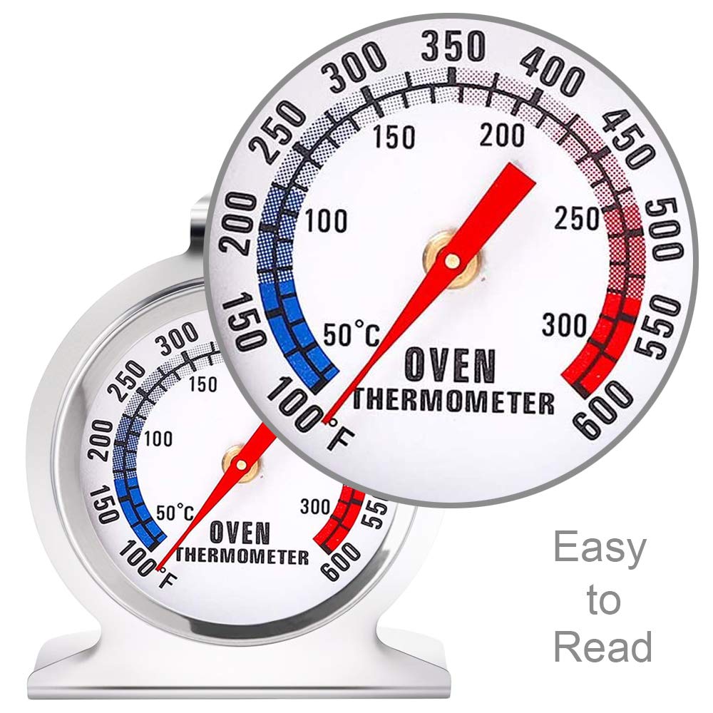 Anvin Oven Thermometers Large Dial Oven Grill Monitoring Cooking Thermometer with Dual-Scale 50-300°C/100-600°F for BBQ Baking, Hooks or Stands Alone Thermometers Durable Steel (Pack of 2) - CookCave