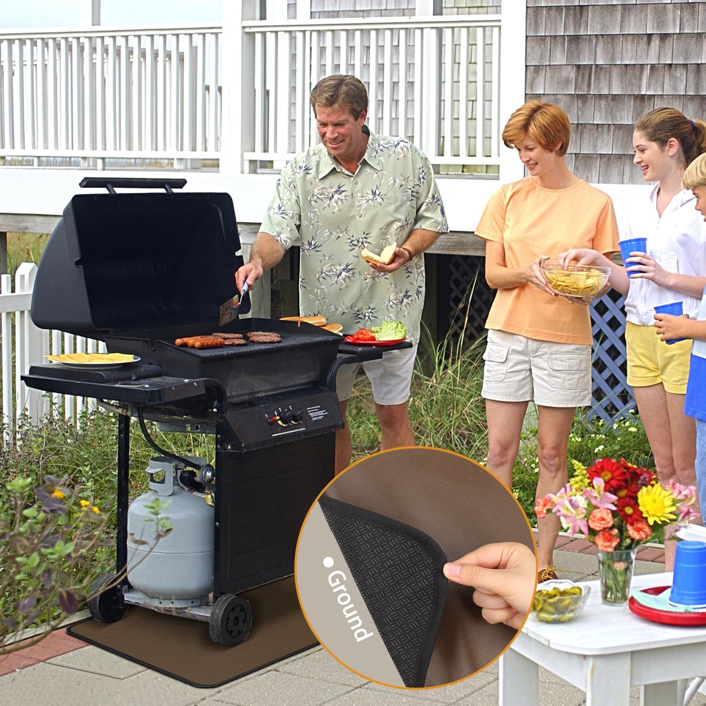 Anze Under Grill Mat for Outdoor Grill, 36x48 Inch Anti-Slip BBQ Floor Mats, Easy to Clean Reusable Fireproof Grill Pad, Oil-Proof Waterproof Protector for Indoor Fireplace Pit Mat Brown - CookCave