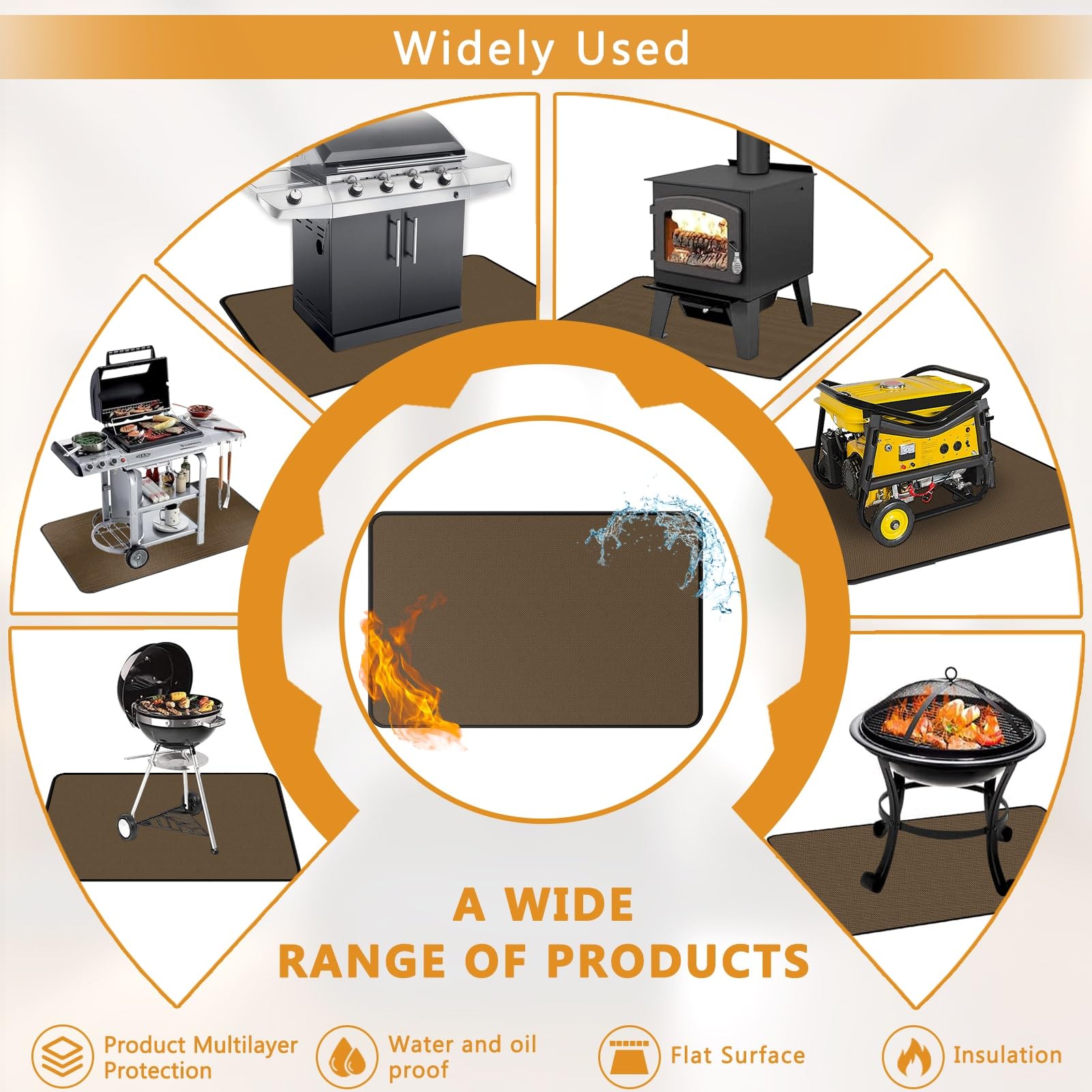 Anze Under Grill Mat for Outdoor Grill, 36x48 Inch Anti-Slip BBQ Floor Mats, Easy to Clean Reusable Fireproof Grill Pad, Oil-Proof Waterproof Protector for Indoor Fireplace Pit Mat Brown - CookCave