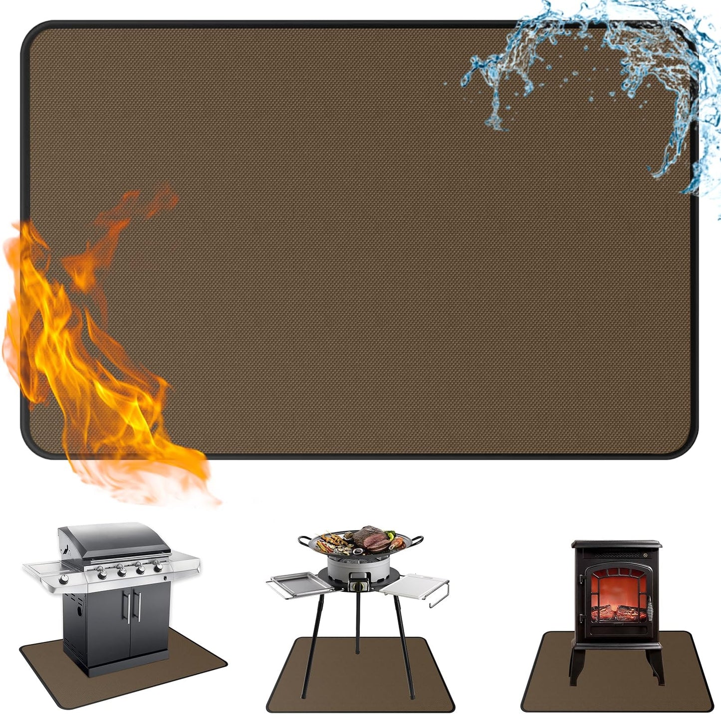 Anze Under Grill Mat for Outdoor Grill, 36x48 Inch Anti-Slip BBQ Floor Mats, Easy to Clean Reusable Fireproof Grill Pad, Oil-Proof Waterproof Protector for Indoor Fireplace Pit Mat Brown - CookCave