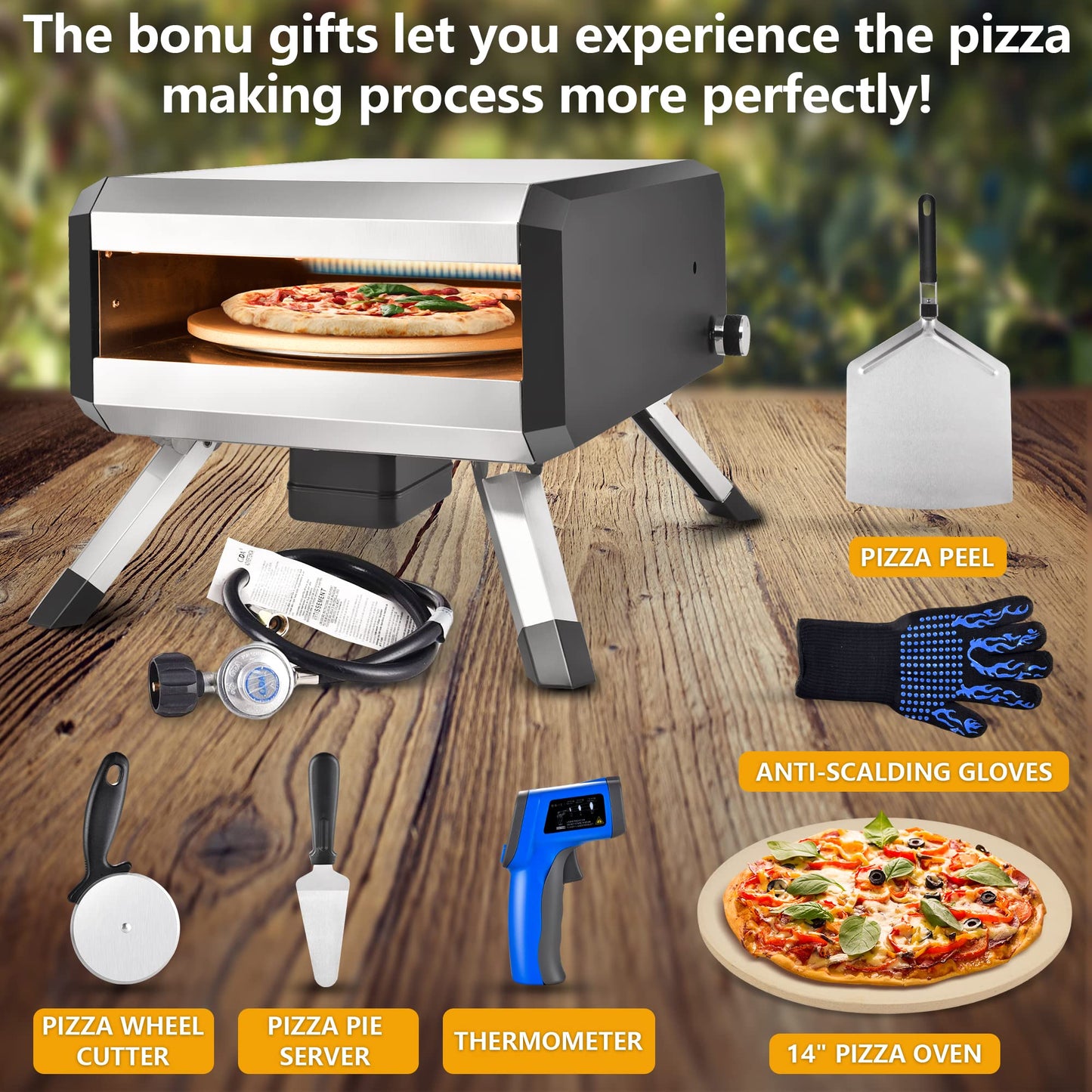 AOSION Pizza Oven Outdoor, 14 Inch Multi-Fuel Rotatable Pizza Ovens,Portable Stainless Steel Pellet Gas Pizza Oven for Outside Backyard Camping. - CookCave