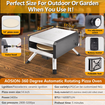 AOSION Pizza Oven Outdoor, 14 Inch Multi-Fuel Rotatable Pizza Ovens,Portable Stainless Steel Pellet Gas Pizza Oven for Outside Backyard Camping. - CookCave