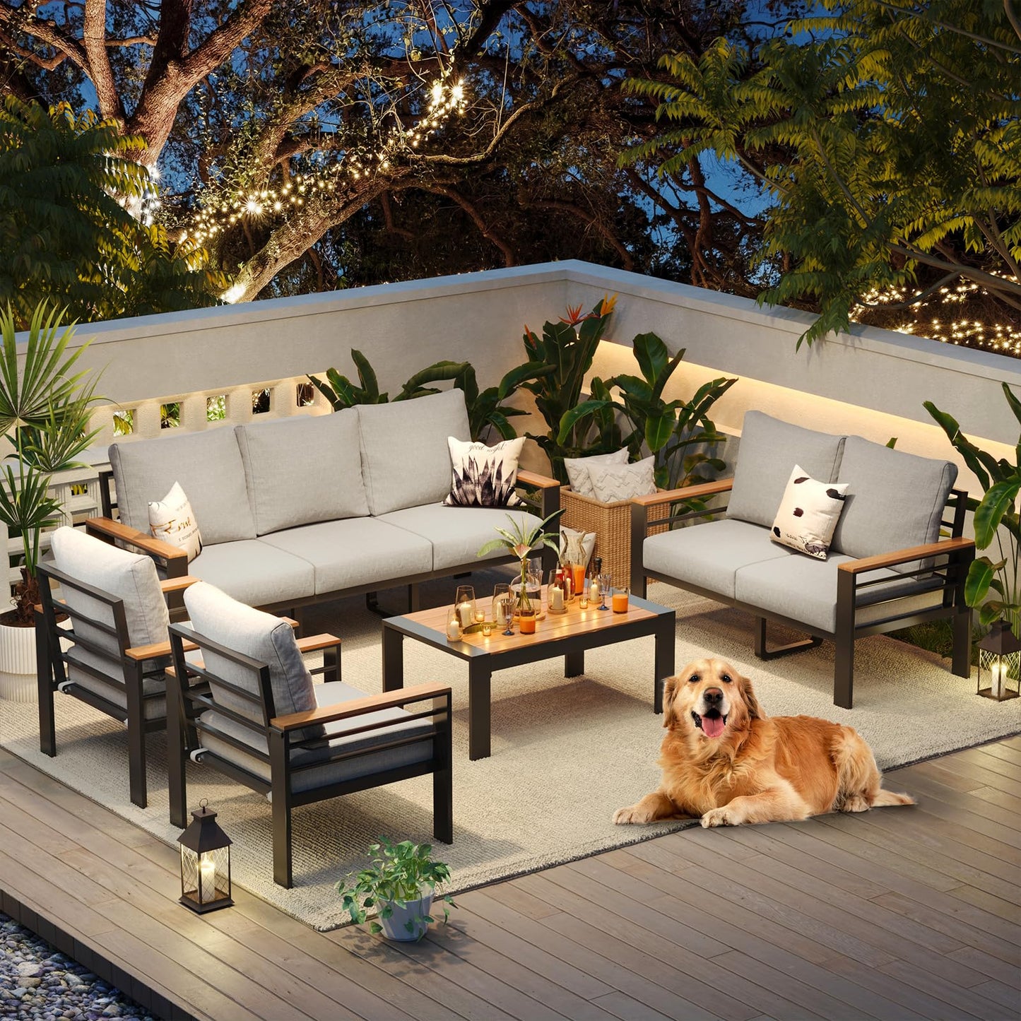 Aoxun Aluminum Patio Furniture Set 7 Seats, Oversized Outdoor Sectional with Washable Thick Cushions, Coffee Table and Waterproof Cover, Patio Conversation Sets for Porch, Balcony, Deck - CookCave