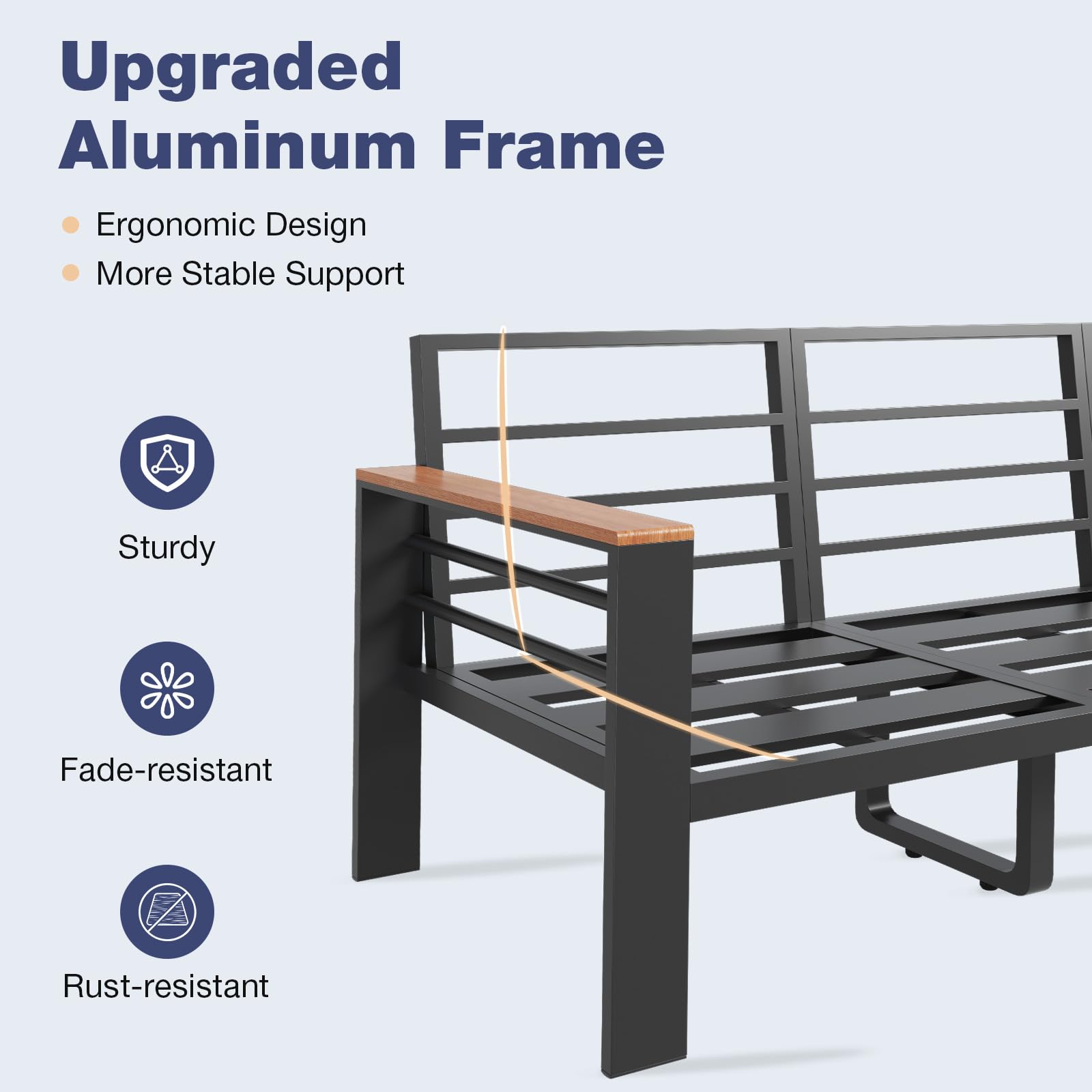 Aoxun Aluminum Patio Furniture Set 7 Seats, Oversized Outdoor Sectional with Washable Thick Cushions, Coffee Table and Waterproof Cover, Patio Conversation Sets for Porch, Balcony, Deck - CookCave