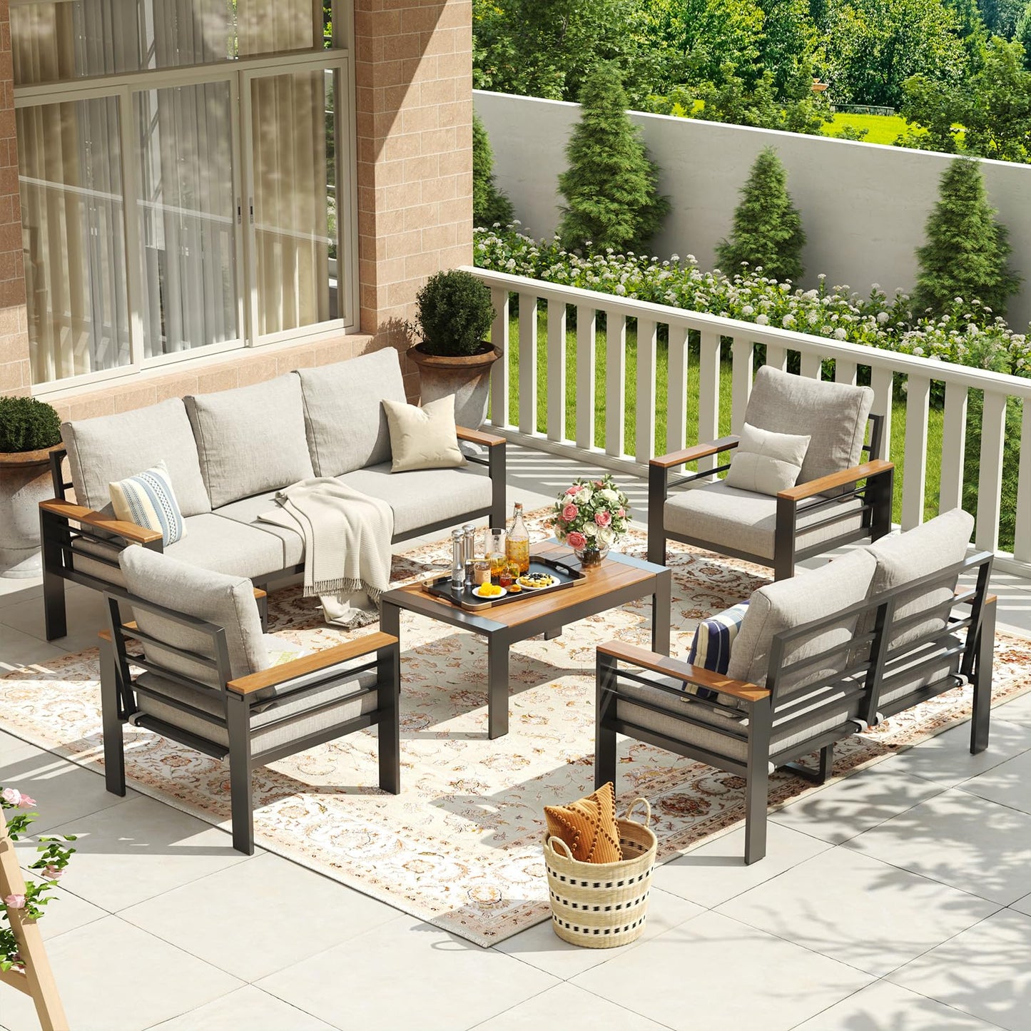 Aoxun Aluminum Patio Furniture Set 7 Seats, Oversized Outdoor Sectional with Washable Thick Cushions, Coffee Table and Waterproof Cover, Patio Conversation Sets for Porch, Balcony, Deck - CookCave