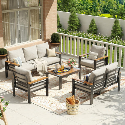Aoxun Aluminum Patio Furniture Set 7 Seats, Oversized Outdoor Sectional with Washable Thick Cushions, Coffee Table and Waterproof Cover, Patio Conversation Sets for Porch, Balcony, Deck - CookCave