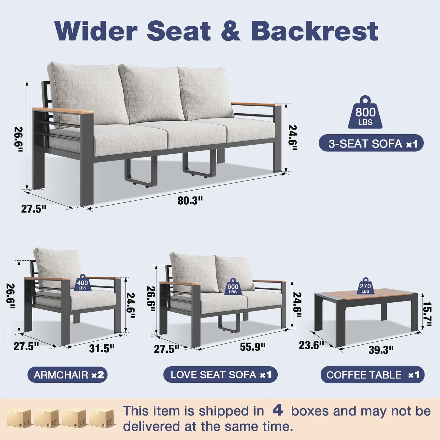 Aoxun Aluminum Patio Furniture Set 7 Seats, Oversized Outdoor Sectional with Washable Thick Cushions, Coffee Table and Waterproof Cover, Patio Conversation Sets for Porch, Balcony, Deck - CookCave