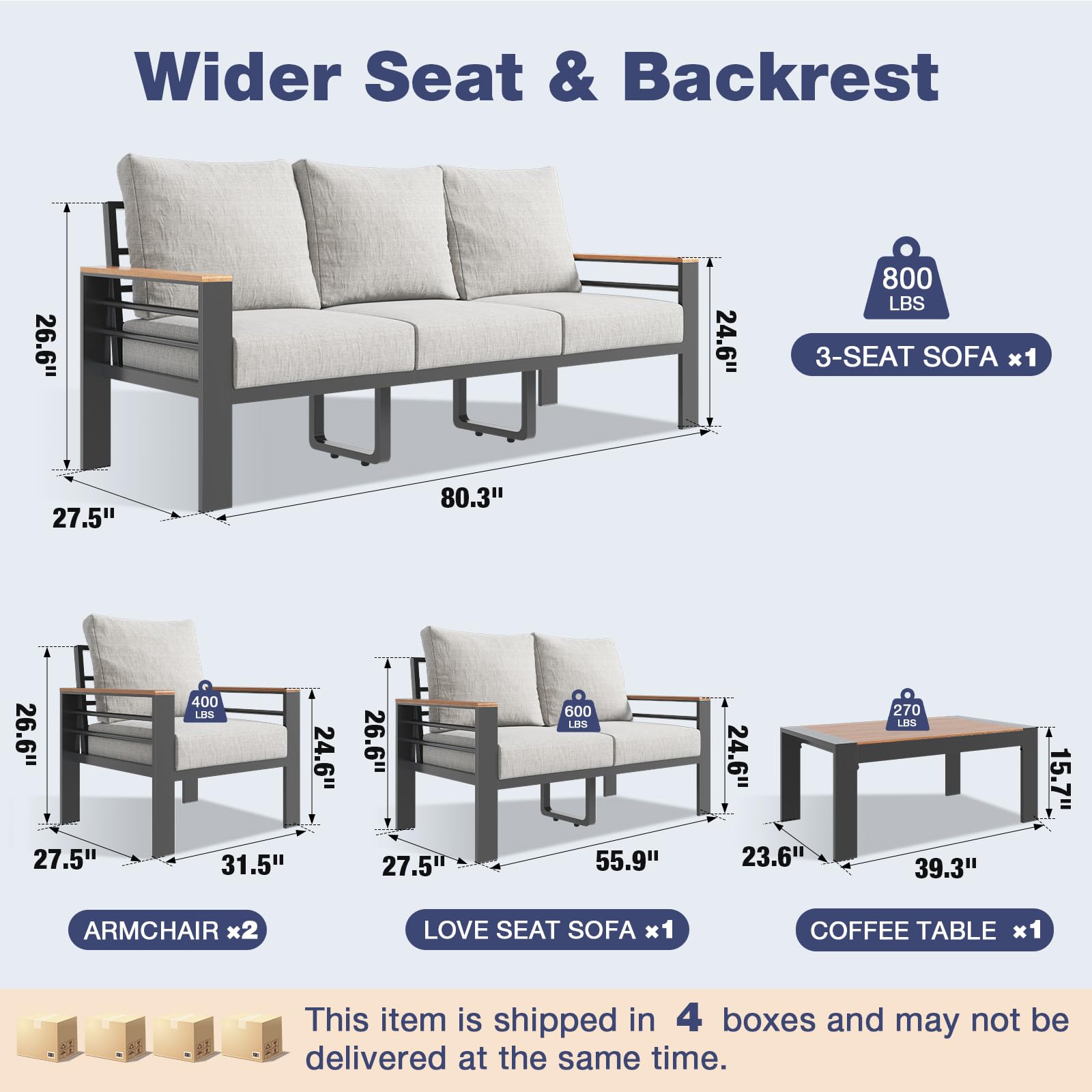 Aoxun Aluminum Patio Furniture Set 7 Seats, Oversized Outdoor Sectional with Washable Thick Cushions, Coffee Table and Waterproof Cover, Patio Conversation Sets for Porch, Balcony, Deck - CookCave