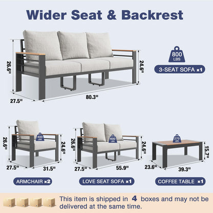 Aoxun Aluminum Patio Furniture Set 7 Seats, Oversized Outdoor Sectional with Washable Thick Cushions, Coffee Table and Waterproof Cover, Patio Conversation Sets for Porch, Balcony, Deck - CookCave