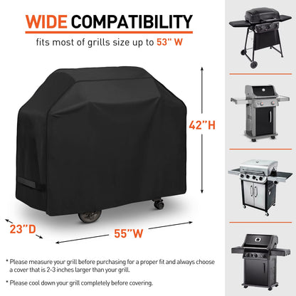 Arcedo BBQ Grill Cover 55 inch, Waterproof Grill Cover for Outdoor Grill, Rip-Proof, Fade Resistant Barbecue Gas Grill Cover for Weber, Char Broil, Nexgrill etc., All Weather Resistant - CookCave