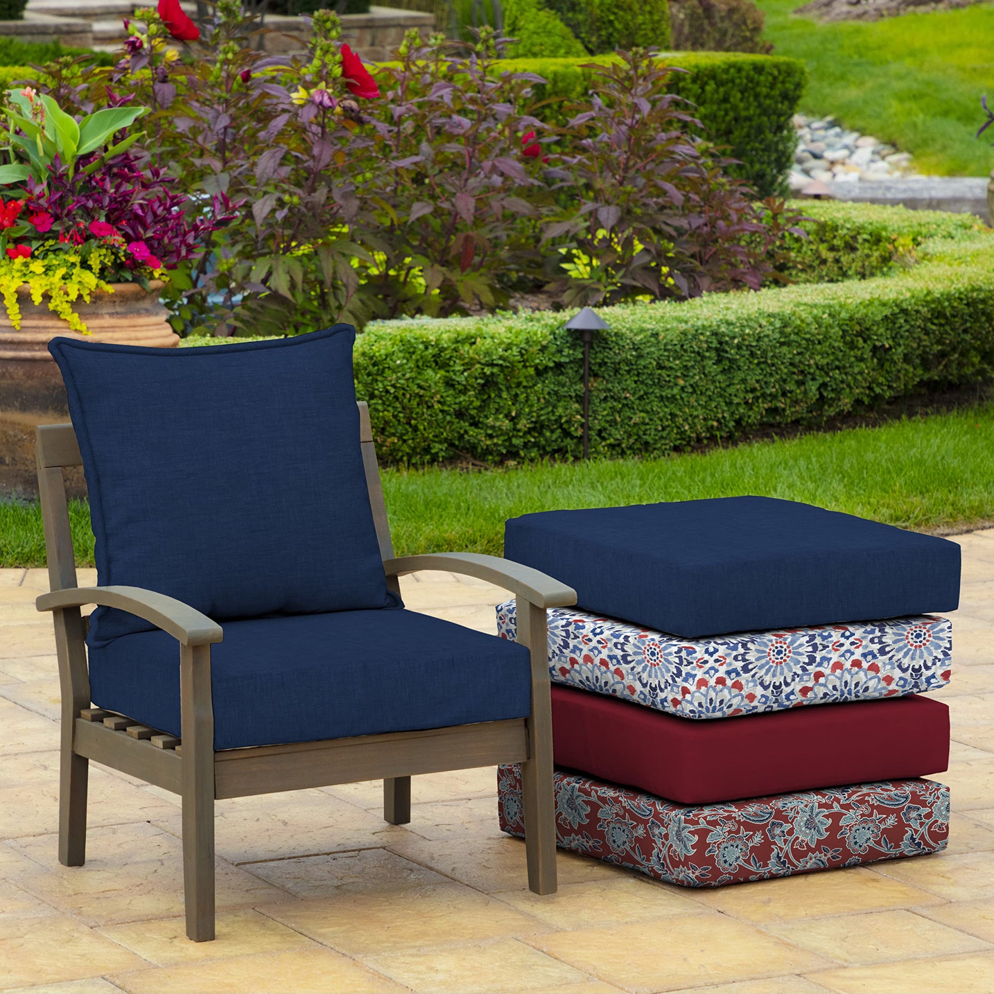 Arden Outdoor Deep Seat Cushion Set, 24 in x 24 in, Weather-Proof, Rain-Proof, Fade Resistant Patio Cushion for Chair, Sofa, and Couch Sapphire Blue Leala - CookCave