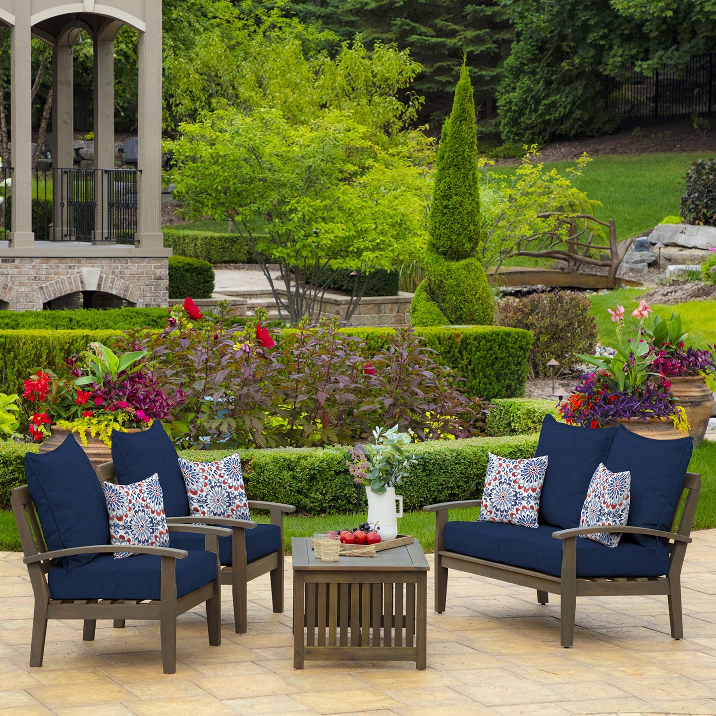 Arden Outdoor Deep Seat Cushion Set, 24 in x 24 in, Weather-Proof, Rain-Proof, Fade Resistant Patio Cushion for Chair, Sofa, and Couch Sapphire Blue Leala - CookCave