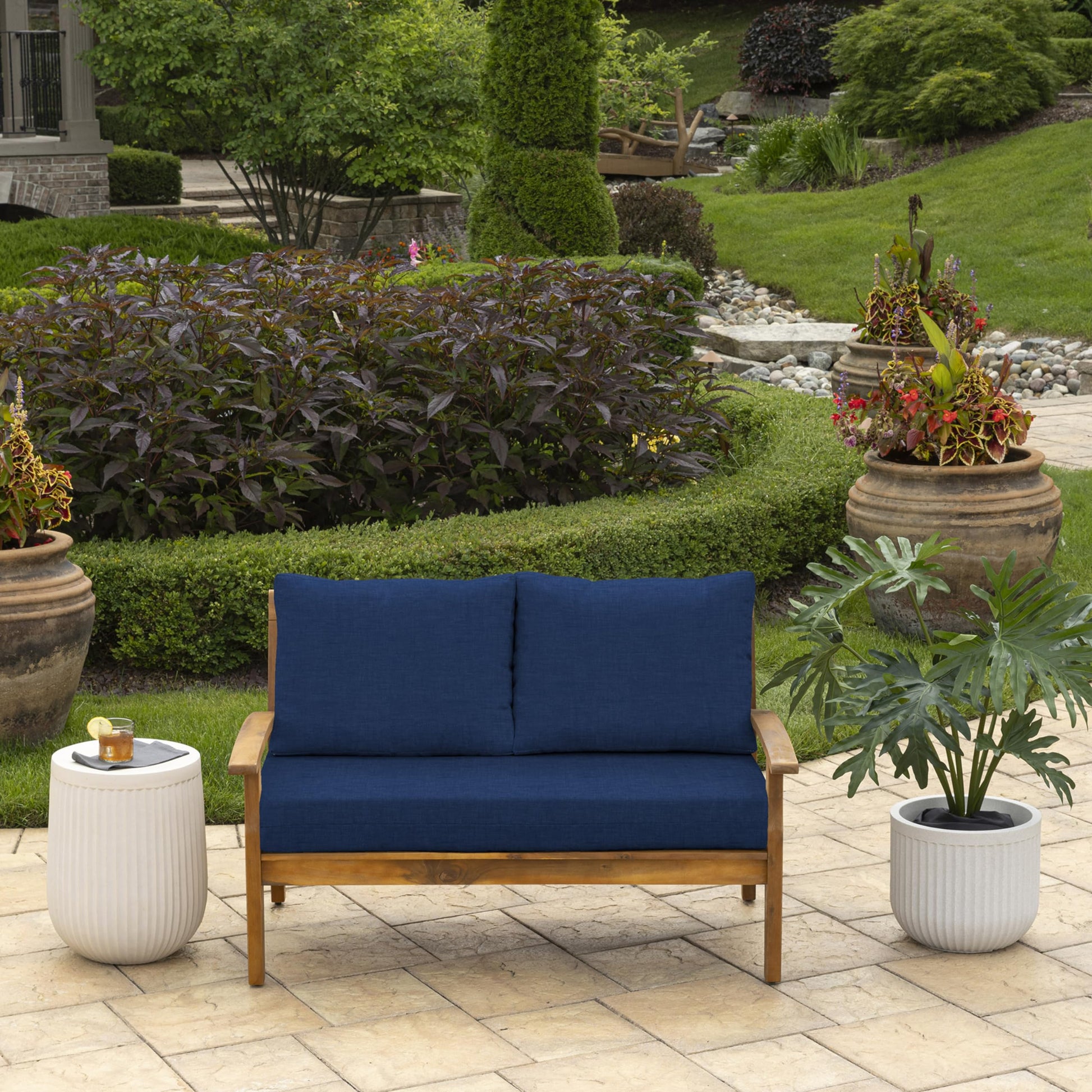 Arden Outdoor Loveseat Cushion Set, 48 x 24, Water Repellent, Fade Resistant, Cushion Set for Couch, Bench, and Swing 48 x 24, Sapphire Blue Leala - CookCave