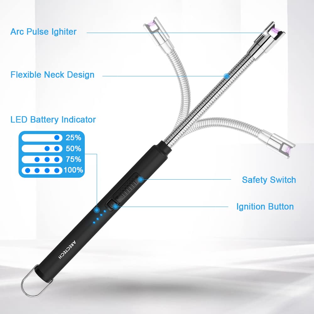 ARECTECH Candle Electric Lighter Rechargeable USB Arc Lighter Windproof Plasma for Candle Cooking BBQs Fireworks Birthday Gift Black - CookCave