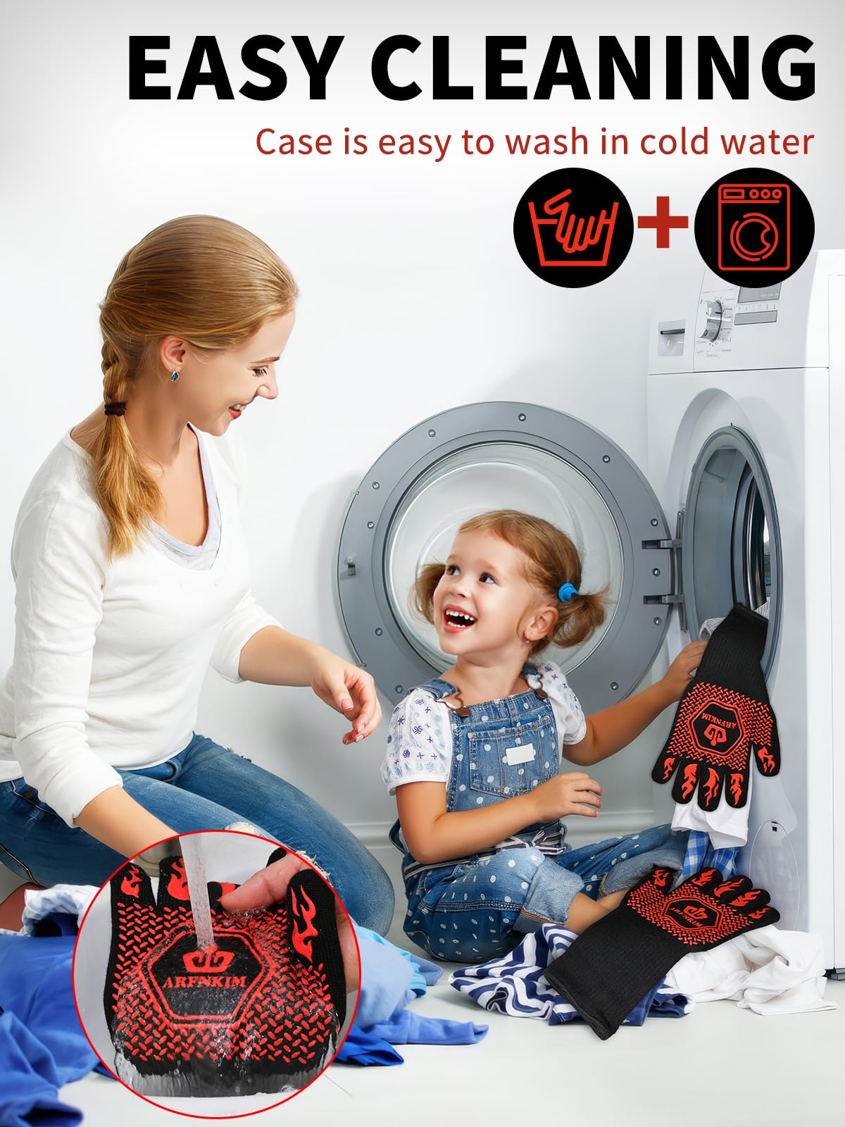 ARFNKIM BBQ Oven Gloves, 1472℉ 3-Layers Heat Resistant Oven Mitts Silicone Non-Slip Cooking Gloves for Barbecue, Grilling, Baking, Welding, Smoker (A Pair) (Red) - CookCave