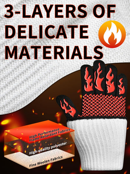 ARFNKIM BBQ Oven Gloves, 1472℉ 3-Layers Heat Resistant Oven Mitts Silicone Non-Slip Cooking Gloves for Barbecue, Grilling, Baking, Welding, Smoker (A Pair) (Red) - CookCave